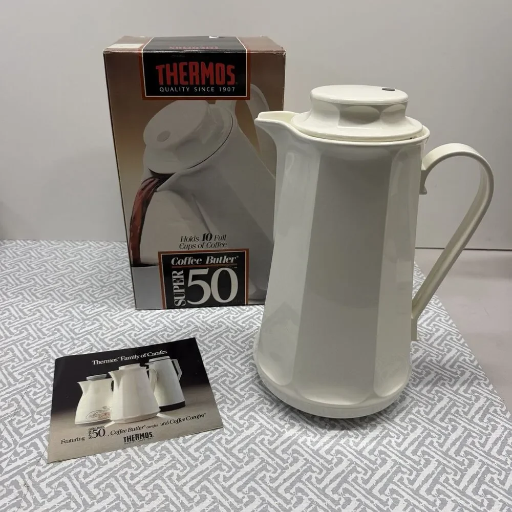 Vintage Thermos Coffee Butler Model 5000 Insulated Carafe 10 Cup White EUC